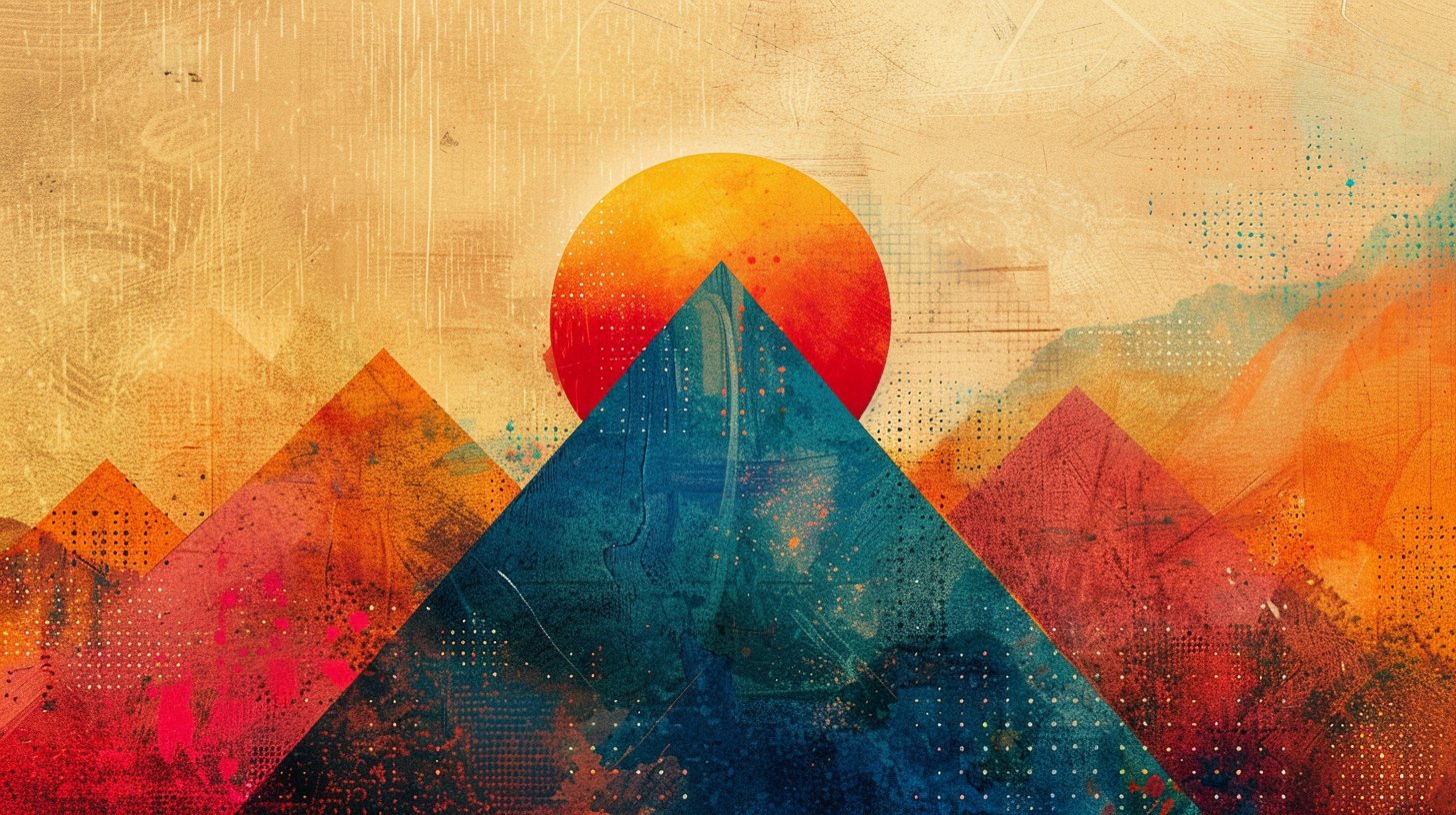 cover art — orange sun over pyramids