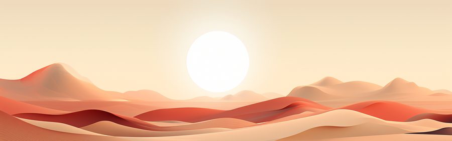 bright white sun over red-and-cream dunes