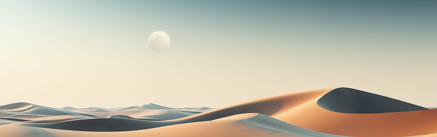 pale moon over soft dunes under a clear sky