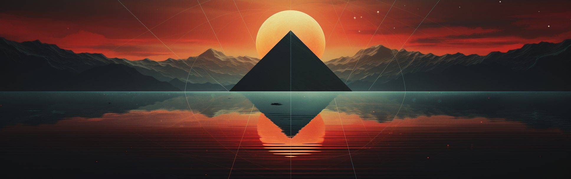 black pyramid floating over calm water at sunset